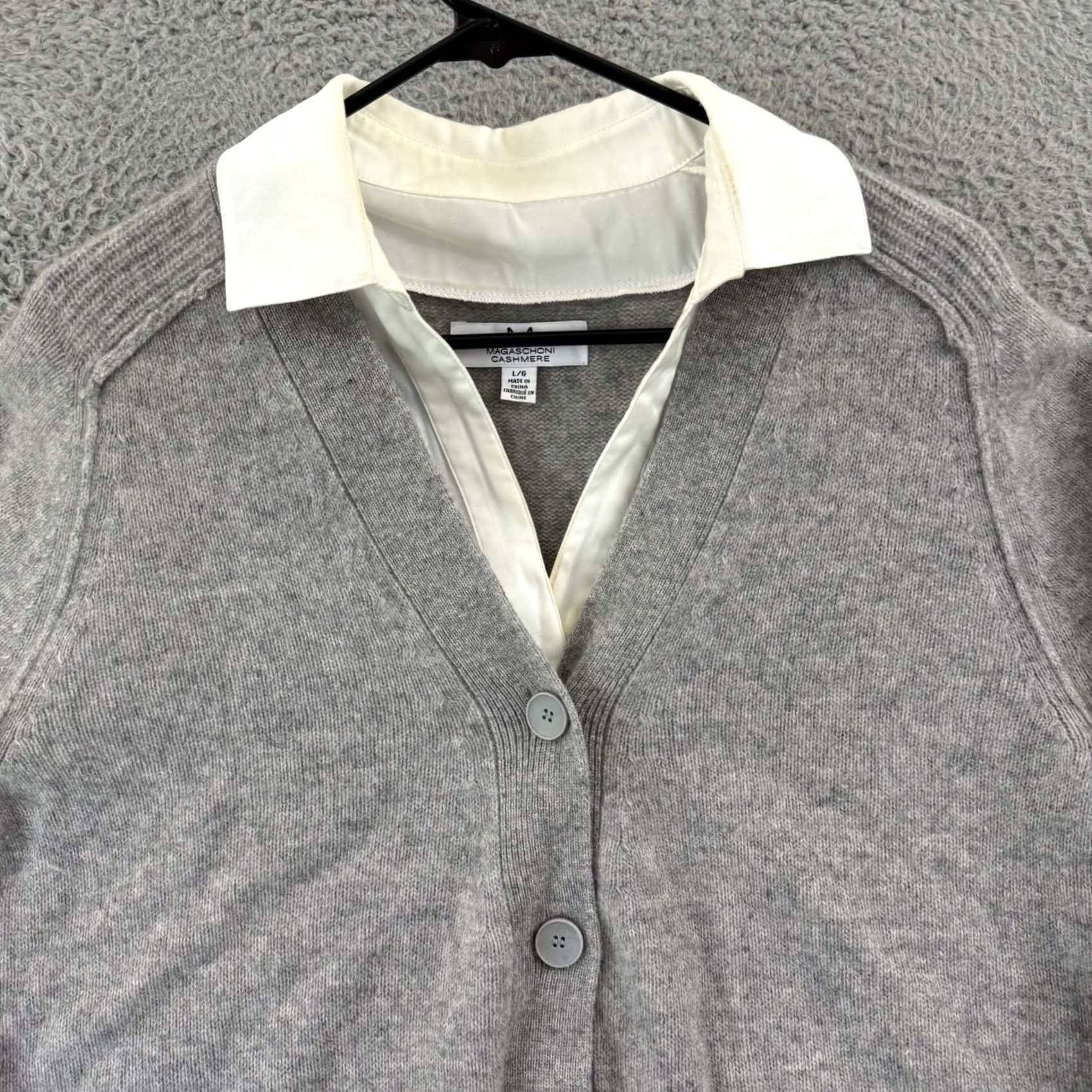 Vintage VINTAGE Magaschoni Cashmere Sweater Women’s Large Gray Long Sleeve Layered Cardigan Knit Size L / US 10 / IT 46 - 3 Thumbnail