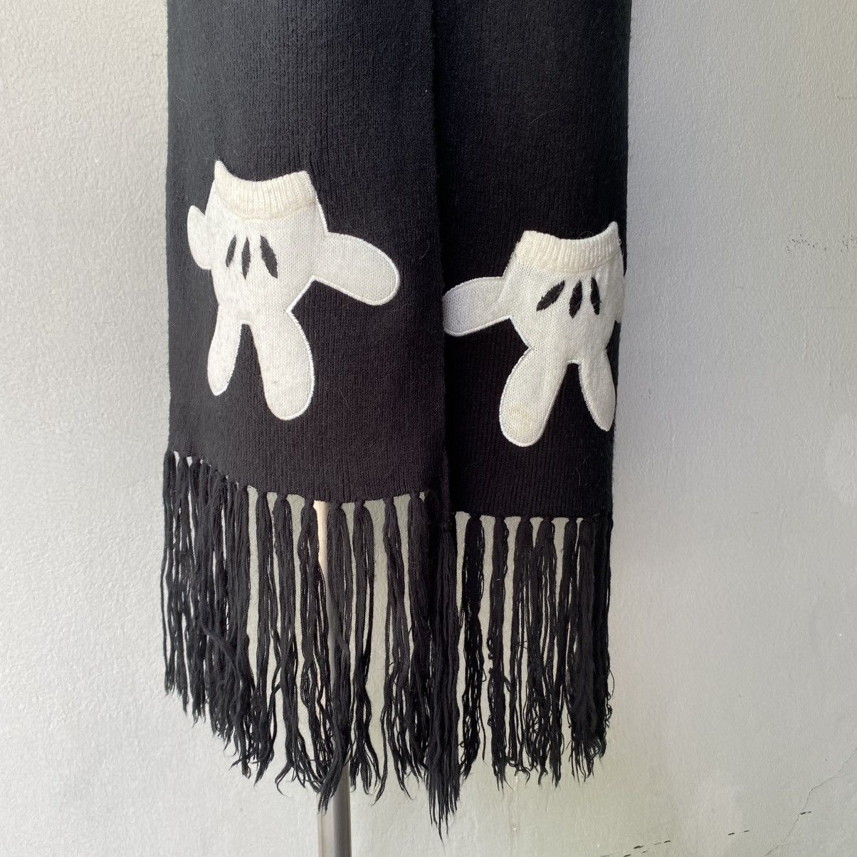 Disney Disney Black Scarf with White Glove Motif and Fringe Size ONE SIZE - 7 Thumbnail