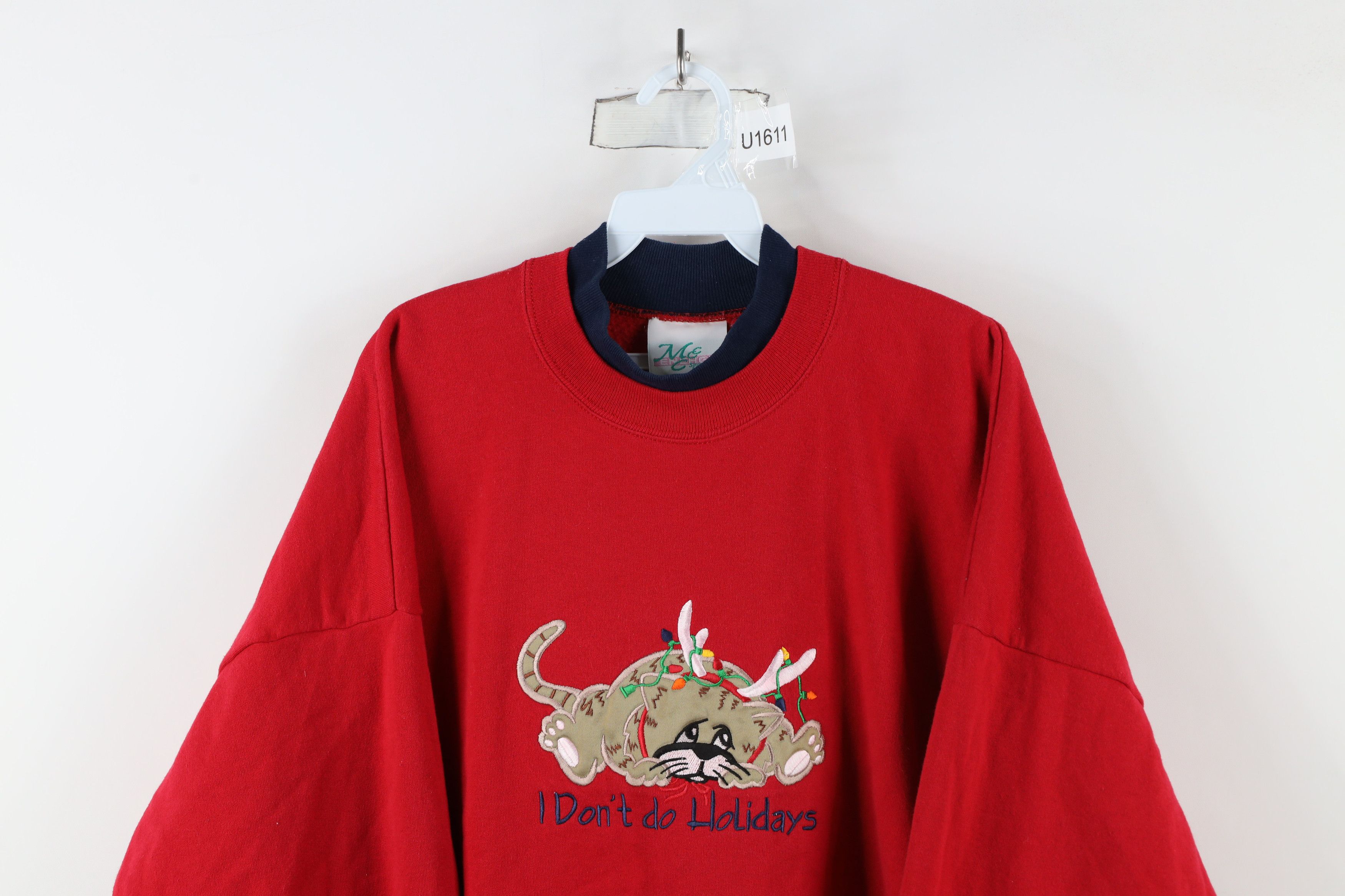 Vintage Vintage 90s Streetwear Cat Kitten Holidays Sweatshirt Size XXL / US 16-18 / IT 52-54 - 2 Thumbnail