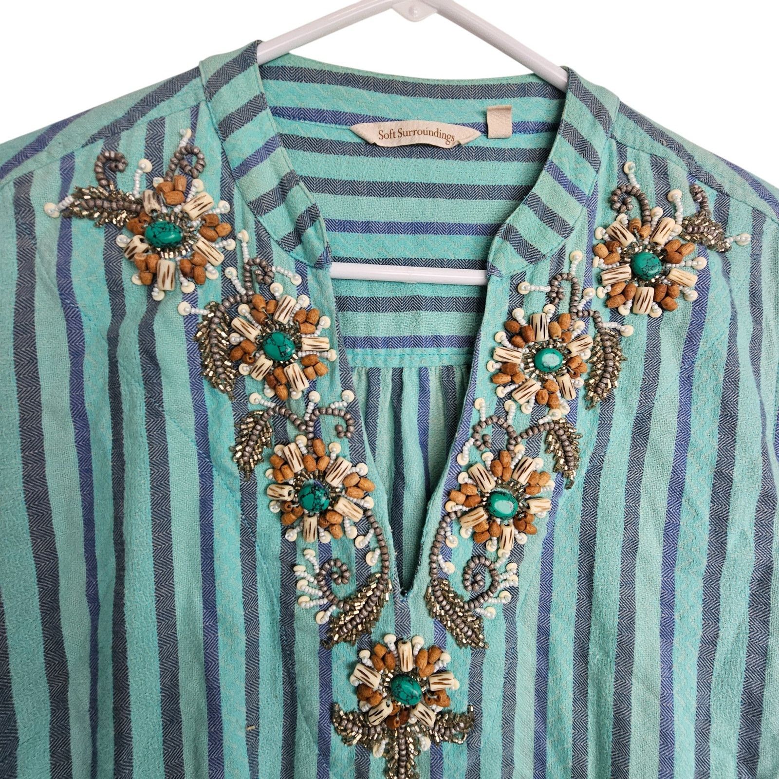 Soft Surroundings Soft Surroundings Tortola Beaded Tunic Sz L Striped Coastal Size L / US 10 / IT 46 - 3 Thumbnail