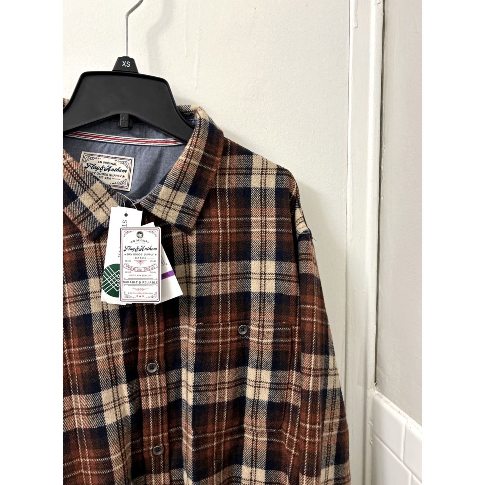 Flag & Anthem Flag & Anthem Flannel Shirt Mens 2XL Burgundy Plaid Button-Down L/S Mulitcolor Casual Workwear Rugged Flag Theme Size US XXL / EU 58 / 5 - 5 Thumbnail