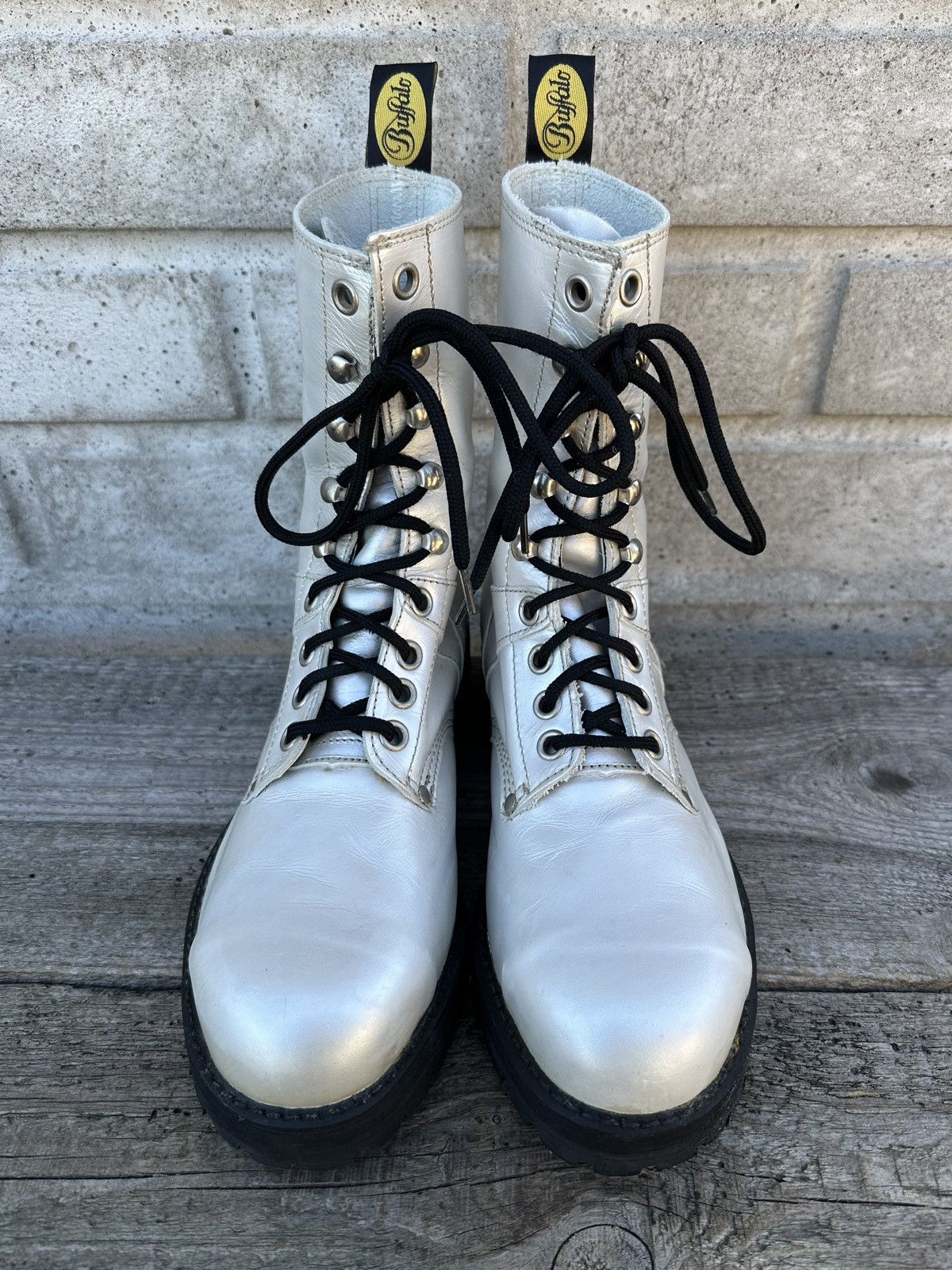 Buffalo London Buffalo Leather Silver Metallic Combat Boots with Metal Toe Size US 7 / IT 37 - 10 Thumbnail