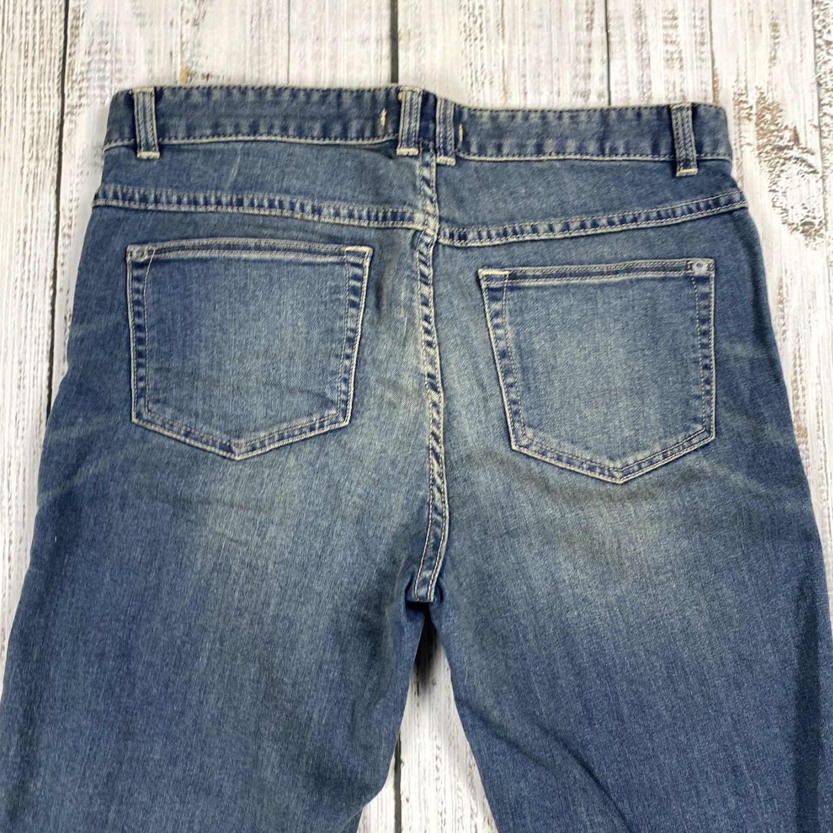 Free People VINTAGE Free People Jeans Flare Bellbottom Sailor Distressed Flap Pocket 29W Blue Cotton Denim 34 Inseam Regular Rise 11" Gap Bohemian Size 26" / US 2 / IT 38 - 7 Thumbnail