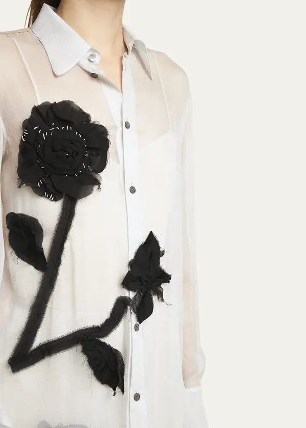 Marni o1w1db11125 Bicolor Classic Long-Sleeve Silk Shirt in White Size L / US 10 / IT 46 - 8 Thumbnail