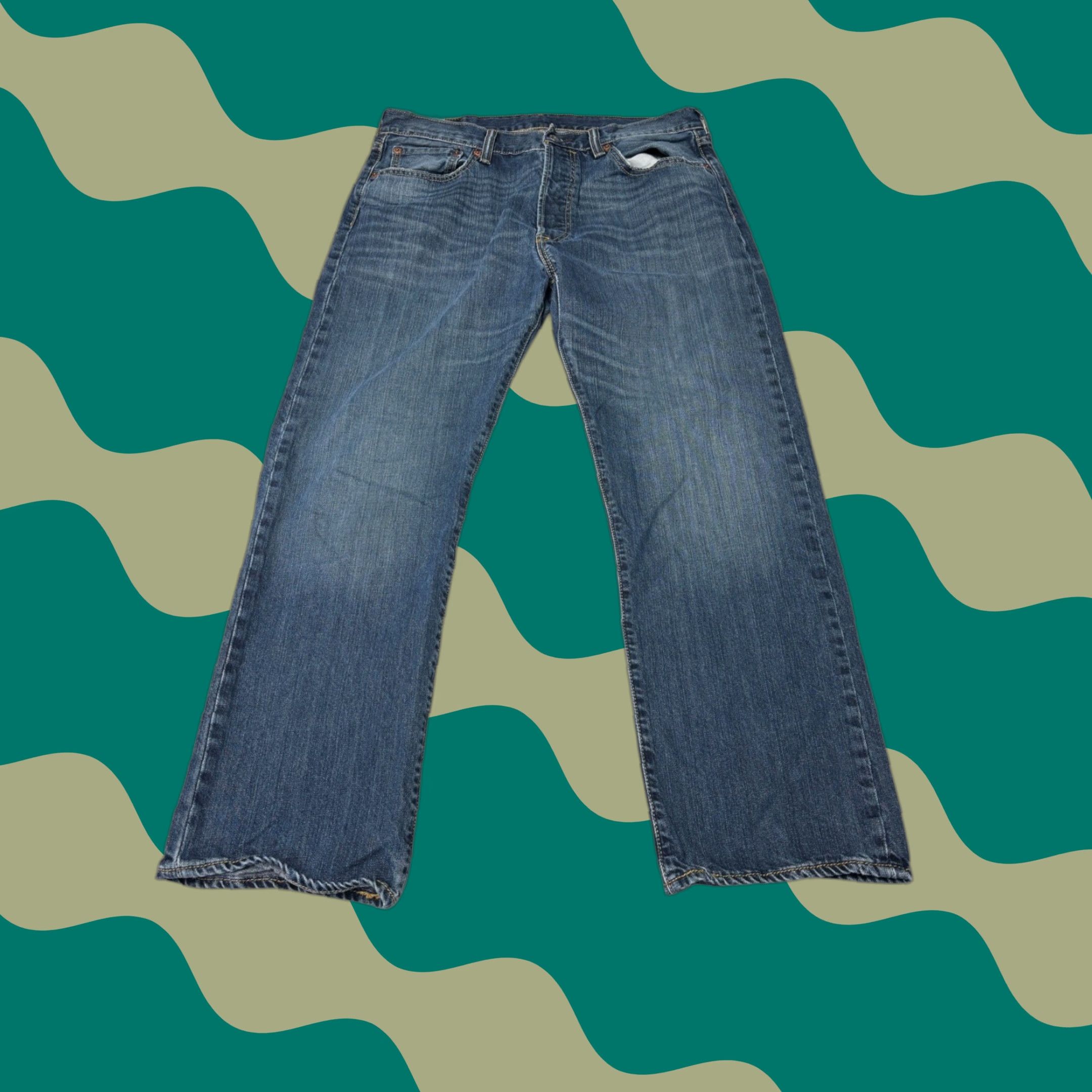 Denime Levi Strauss 501 Jeans Mens W34 L29 Button Fly Blue Denim Straight Leg Regular Rise Mid 501 Button Closure Pockets 5-Pocket Vintage No Size US 34 / EU 50 - 1 Thumbnail