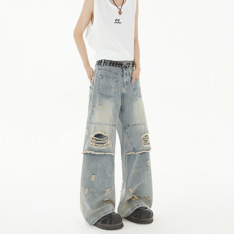 Vintage ripped jeans loose high waisted wide leg pants