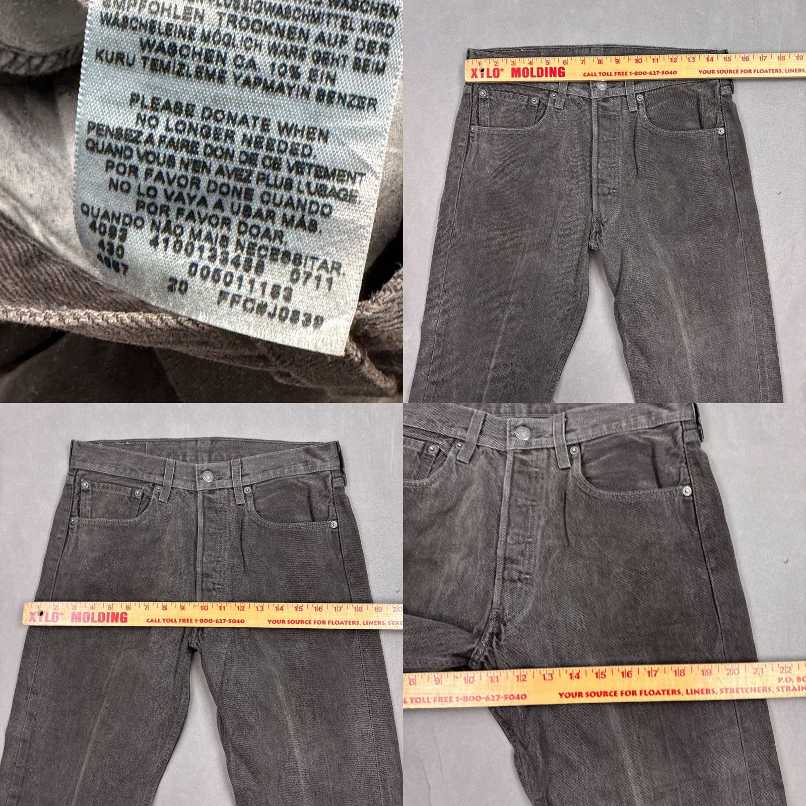 Levi's VINTAGE Levis 501 Jeans Mens 30x30 Black Button Fly Denim Pant Faded Straight Tag32x32 Size US 32 / EU 48 - 8 Thumbnail