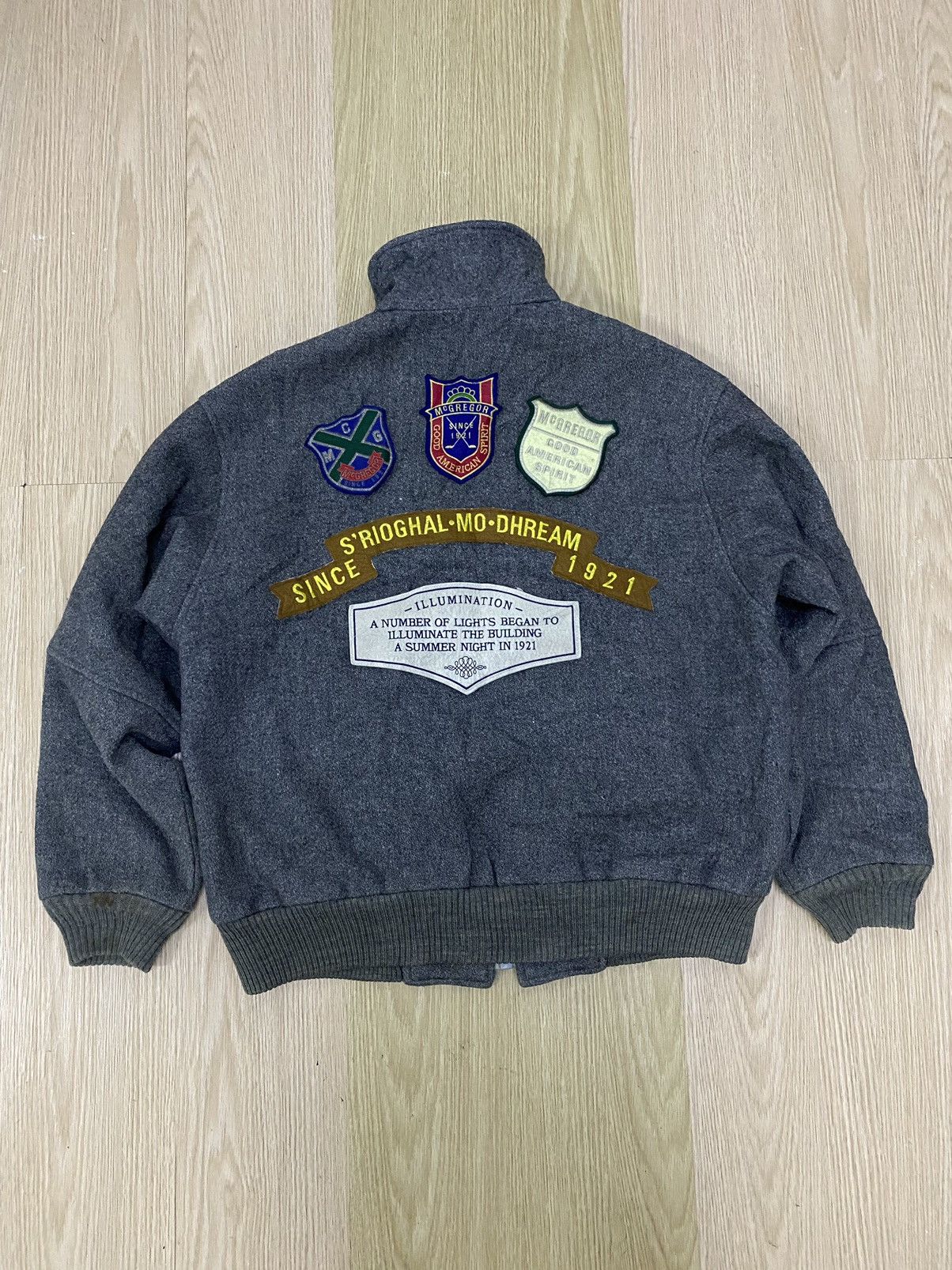 image of Mcgregor Letterman Patches Logo Wool Jacket in Grey, Men's (Size Medium)