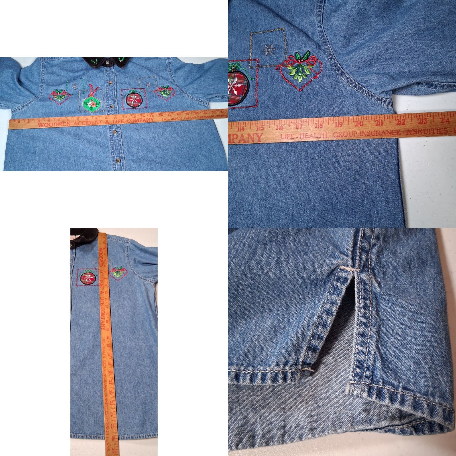 Basic Editions VINTAGE Basic Editions Christmas Shirt Denim Chambray Button-Up Women M Blue Christmas Ornaments Embroidered Velvet Collar 90s Holiday Shirt Womens M Size M / US 6-8 / IT 42-44 - 8 Thumbnail