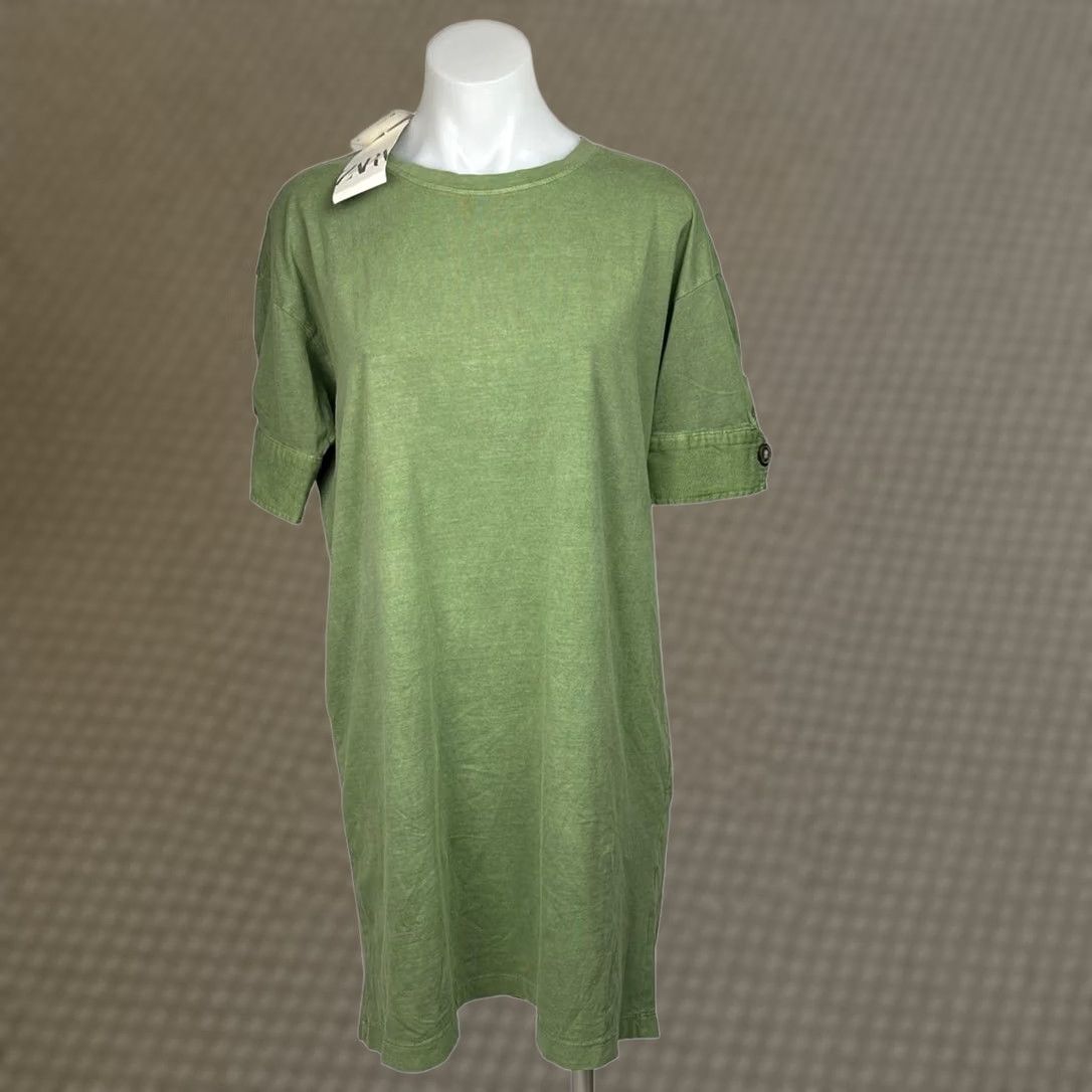zara green t shirt dress Zara Womens S Cotton Oversized Crew Short Sleeve T-Shirt Midi NWT cozychristmas22