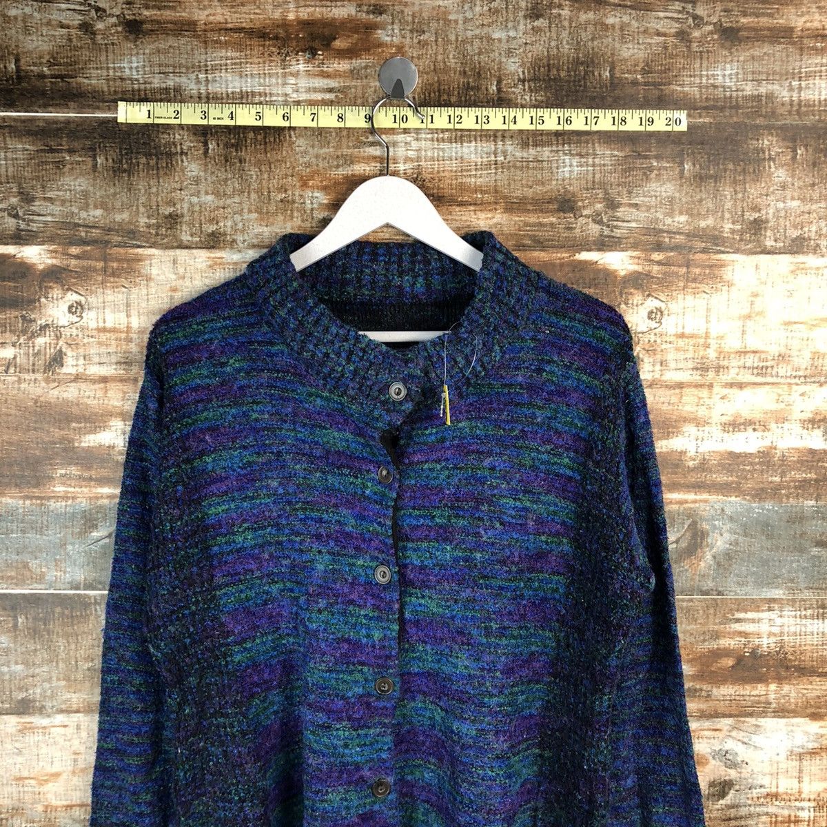 Japanese Brand Cheek Blue Patterned Cardigan knitwear #A1538 Size M / US 6-8 / IT 42-44 - 2 Thumbnail