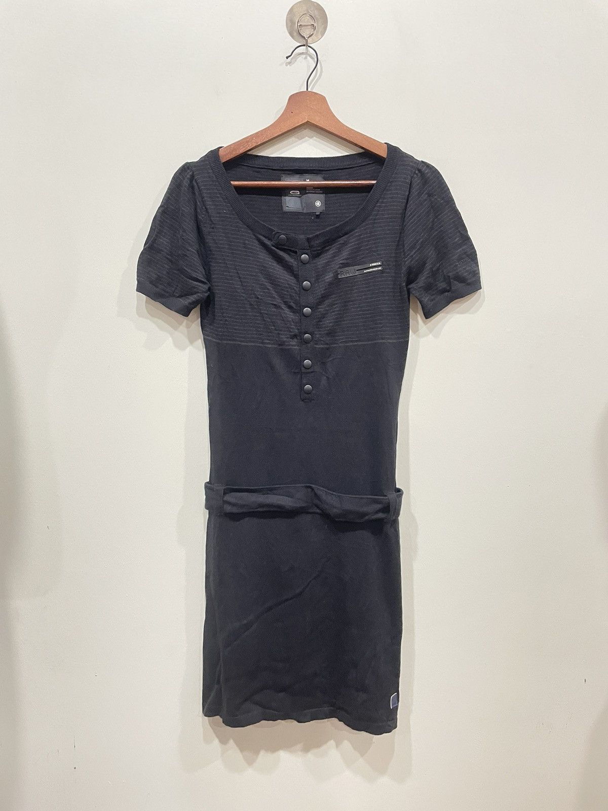 image of G Star Raw x Gstar G-Star Raw Striped Belted Dress in Black Grey, Women's (Size Medium)