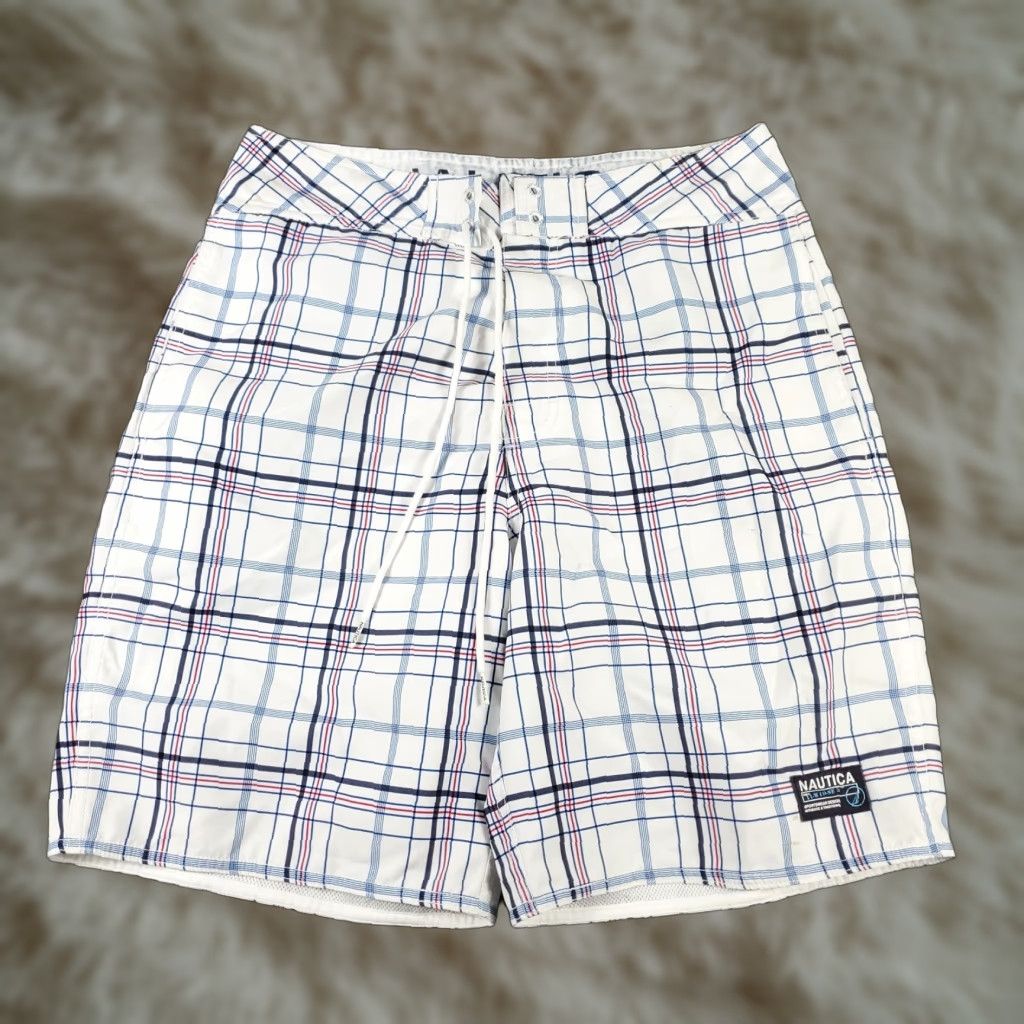 Nautica Nautica Shorts 32 White Blue Plaid Tropical Beach Surf Trunks Mens Bottom Navy? Size US 32 / EU 48 - 1 Thumbnail
