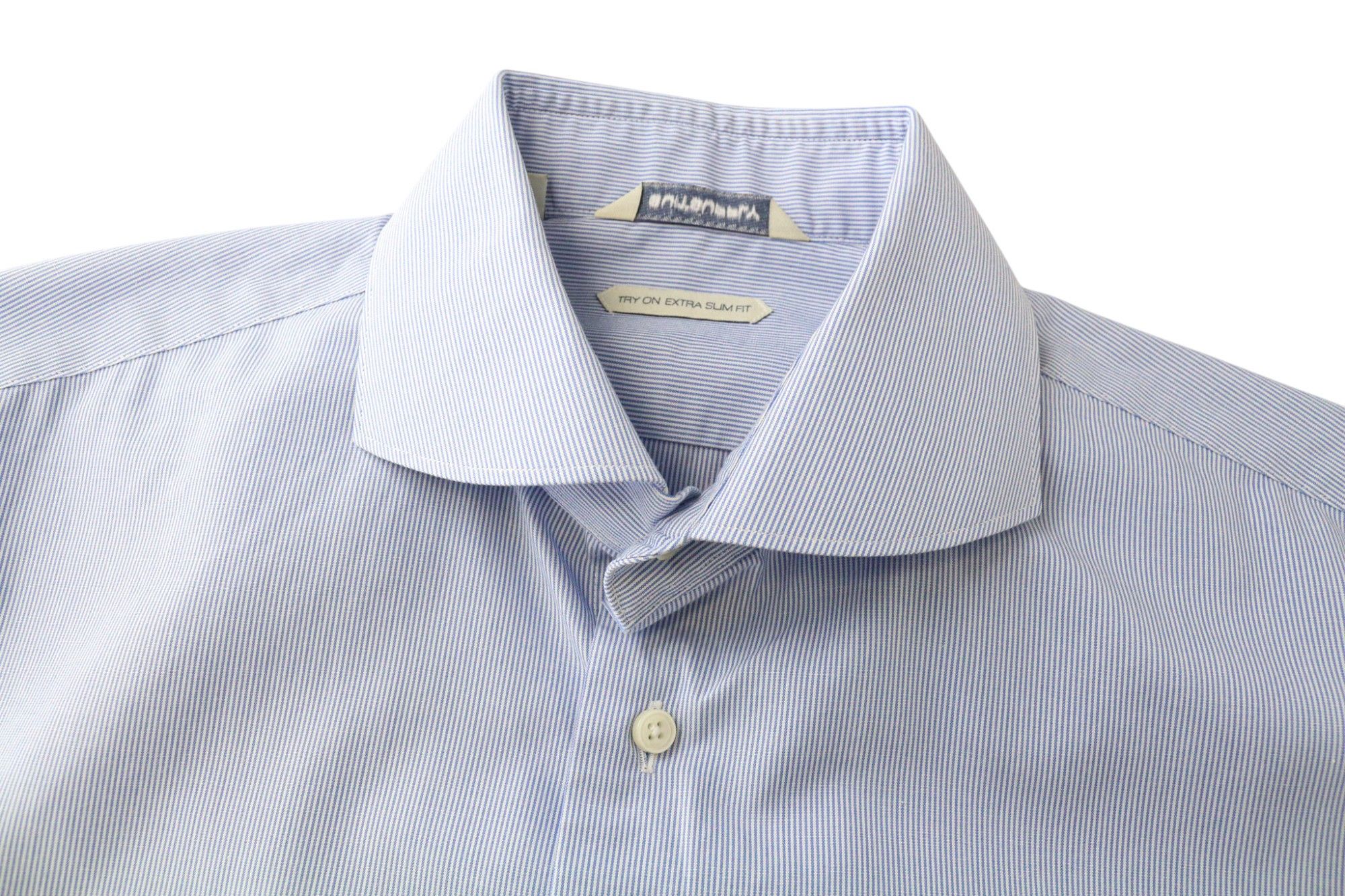 Suitsupply 40/15 3/4 Extra Slim Blue Cotton Striped Shirt 79047 Size 40R - 3 Thumbnail