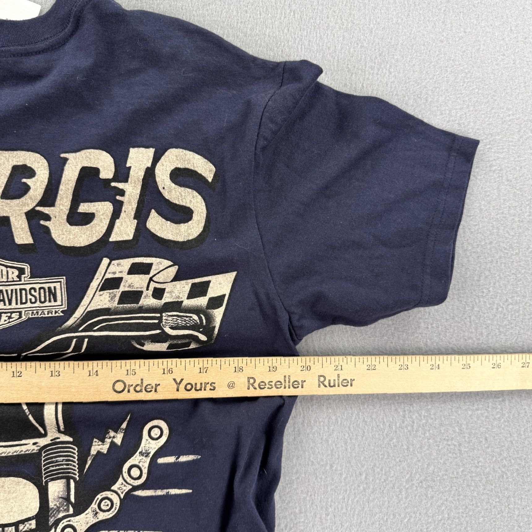 Harley Davidson VINTAGE Harley-Davidson Shirt Mens Medium Navy Blue Living For Speed Sturgis South Dakota Moto Graphic Print Back Bar & Shield 90s Team? Size US M / EU 48-50 / 2 - 6 Thumbnail