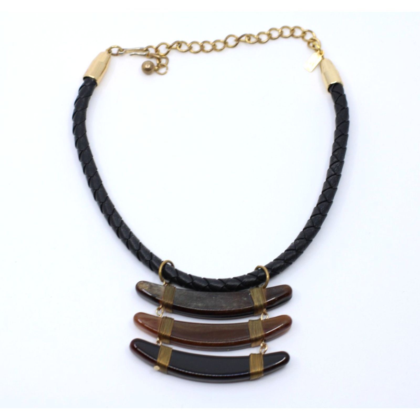 Kenneth Jay Lane Vintage Kenneth Jay Lane Leather Necklace Tribal Bohemian Size ONE SIZE - 1 Thumbnail