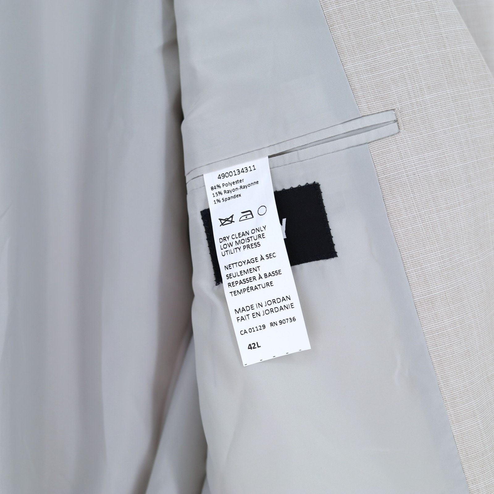 DKNY DKNY Men's Light Grey Stretch Modern-Fit Suit Jacket 42L Size 42L - 3 Thumbnail