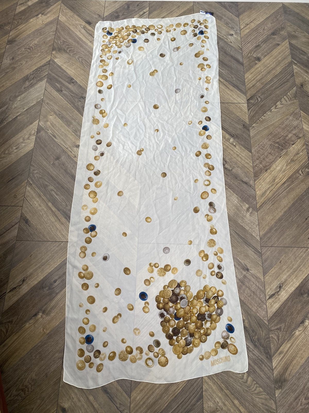 Moschino Vintage Moschino Silk Scarf Gold Coins Print Ivory Wrap Size ONE SIZE - 1 Thumbnail