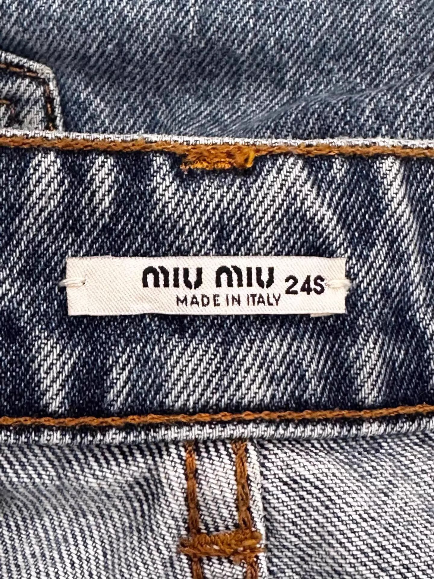 Miu Miu MIU MIU Women's Blue Crystal Rivet Logo Jeans 24 New Size 24" / US 00 / IT 34 - 5 Thumbnail