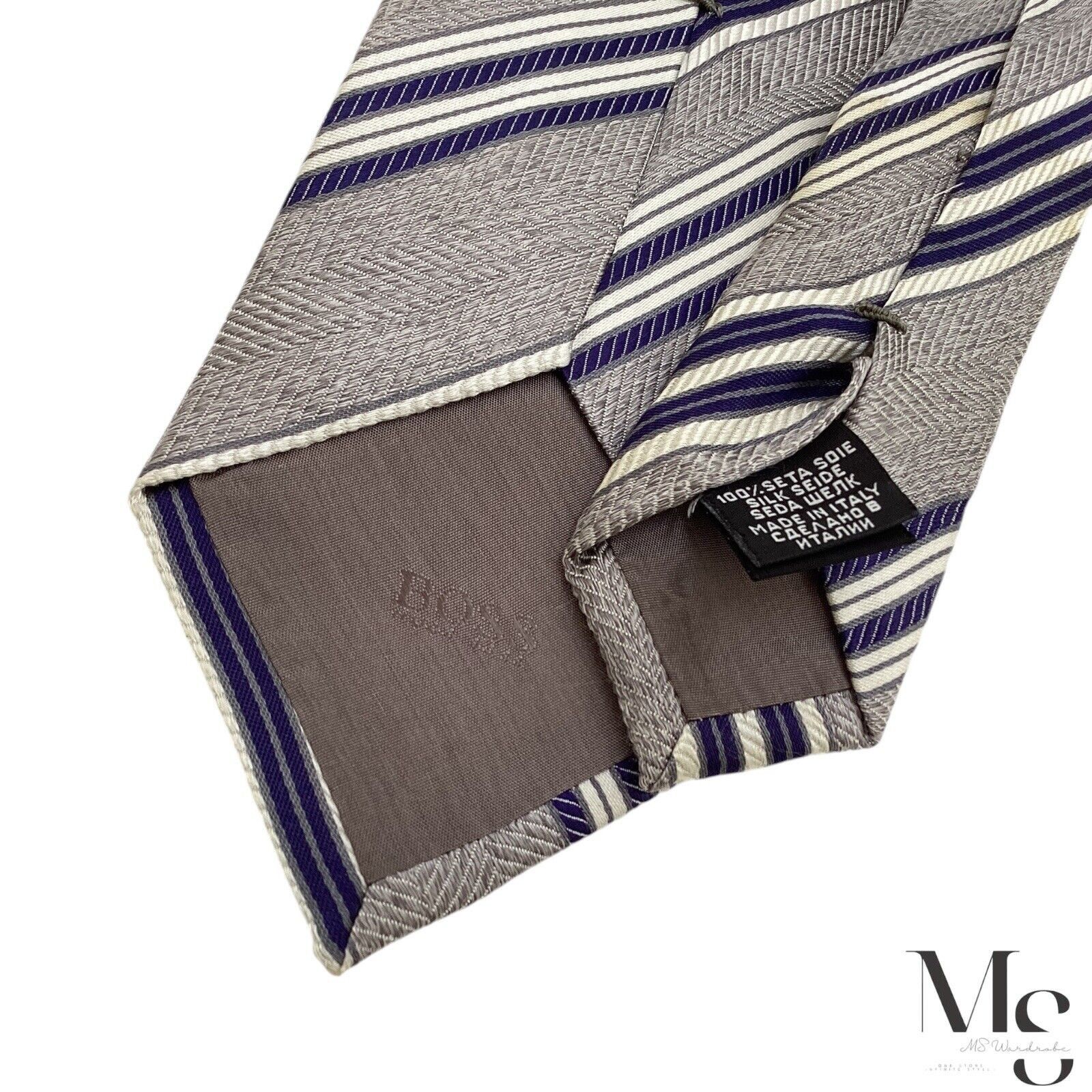 Hugo Boss BOSS HUGO BOSS XL Gray Regimental Striped Silk Tie Made In I Size ONE SIZE - 6 Thumbnail