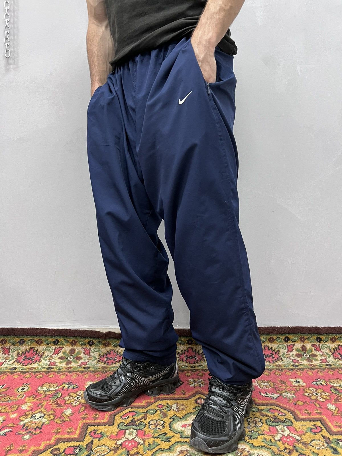 Nike × Vintage Y2K Nike Nylon Pants Track Drill 0Os Logo Swoosh Size US 34 / EU 50 - 1 Thumbnail