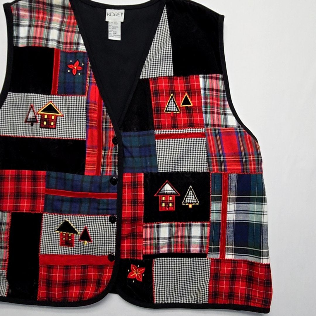 Vintage Vintage Koret Patchwork Vest Plaid Holiday 20W Christmas Size 3XL / US 20-22 - 3 Thumbnail