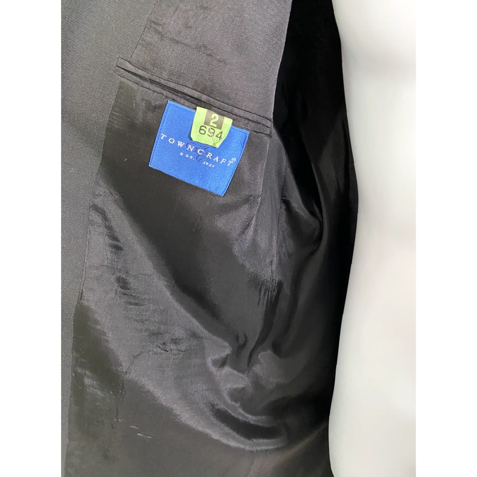 Vintage Towncraft Jacket Black 46L Two Button Blazer Sport Coat Polyester Wool Size 46R - 7 Thumbnail