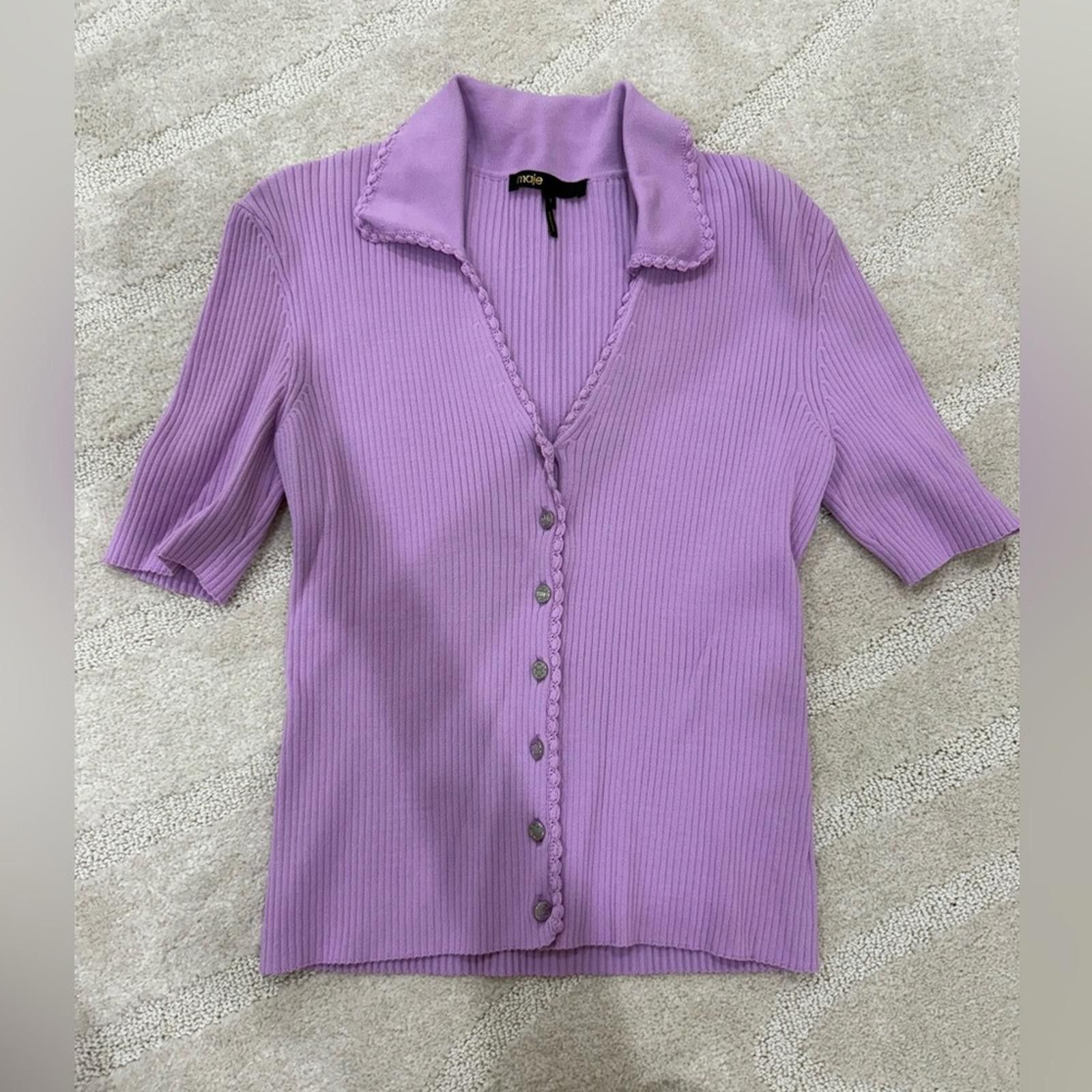 Maje Maje Lavender Ribbed Button-Down Shirt Size S / US 4 / IT 40 - 3 Thumbnail