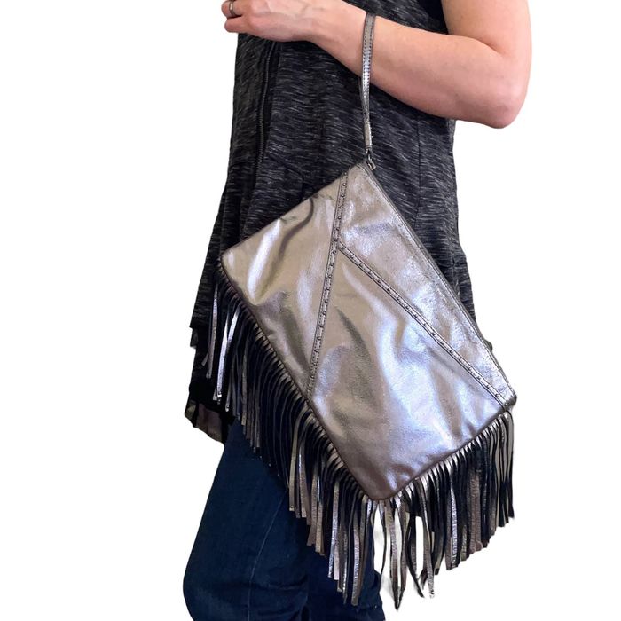 Hobo HOBO Veranda Hematite Silver Leather Fringe Studded Wristlet | Grailed