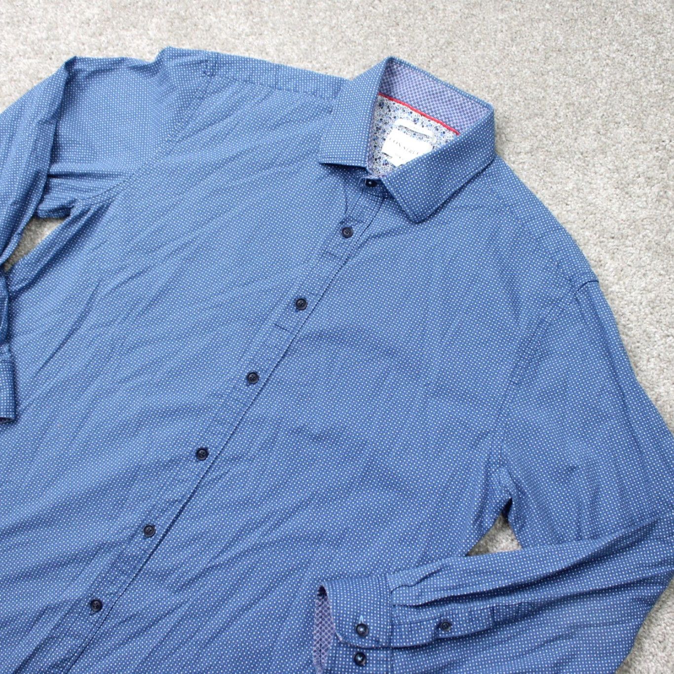 Vintage Construct Shirt Mens 17, 34/35 Blue Geometric Stretch Slim Fit L/S Button-Front Dress Shirt Size US XL / EU 56 / 4 - 3 Thumbnail