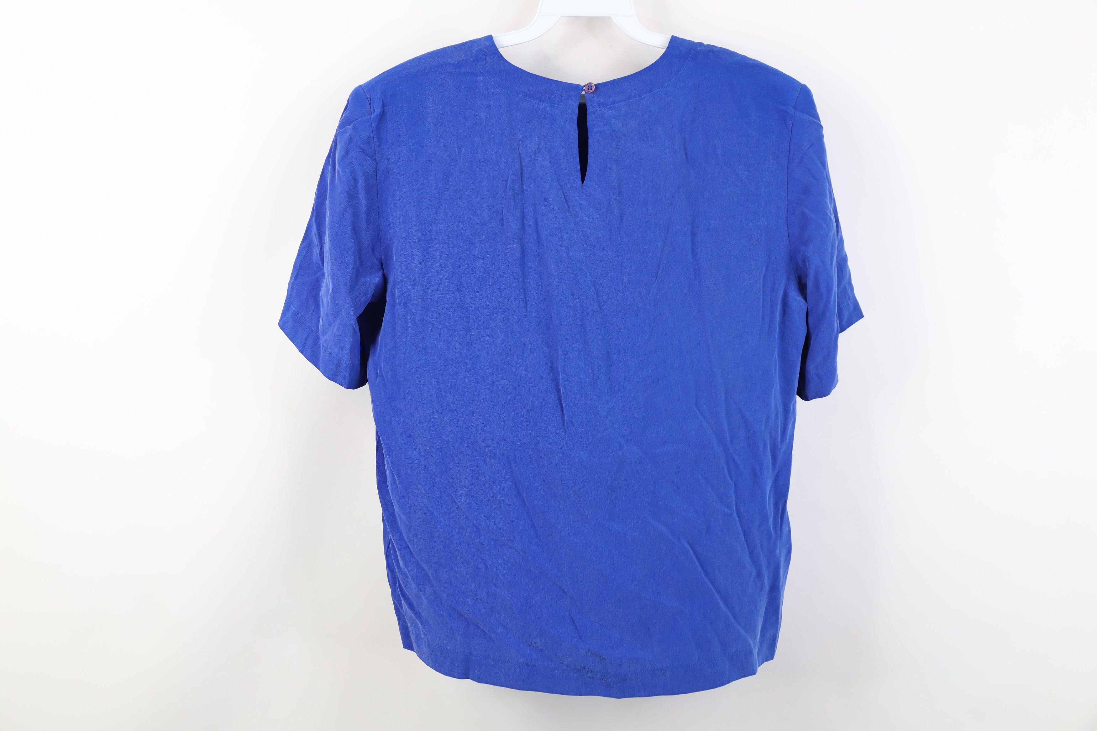 Vintage Vintage 90s Streetwear Blank Silk Short Sleeve Shirt Blue Size L / US 10 / IT 46 - 10 Thumbnail
