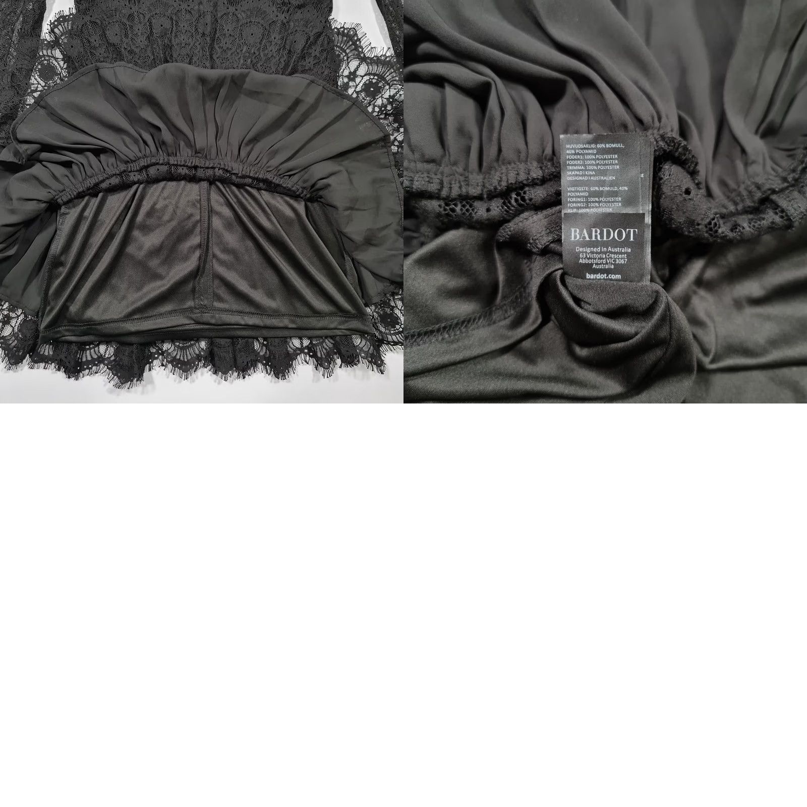 Vintage Bardot Dress Black 8 UK Long Sleeve Lace Mock Neck Short Length Party/Cocktail Womens Dress Short Lace Bardot Black 8 UK Size M / US 6-8 / IT 42-44 - 8 Thumbnail