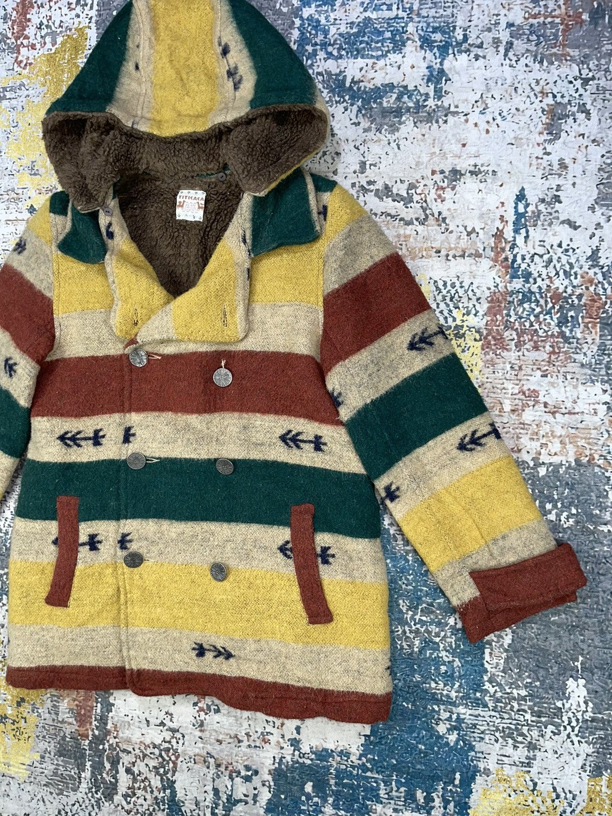 Japanese Brand Titicaca Arrow Native Stripe Double Breasted Hooded Coats Size S / US 4 / IT 40 - 3 Thumbnail