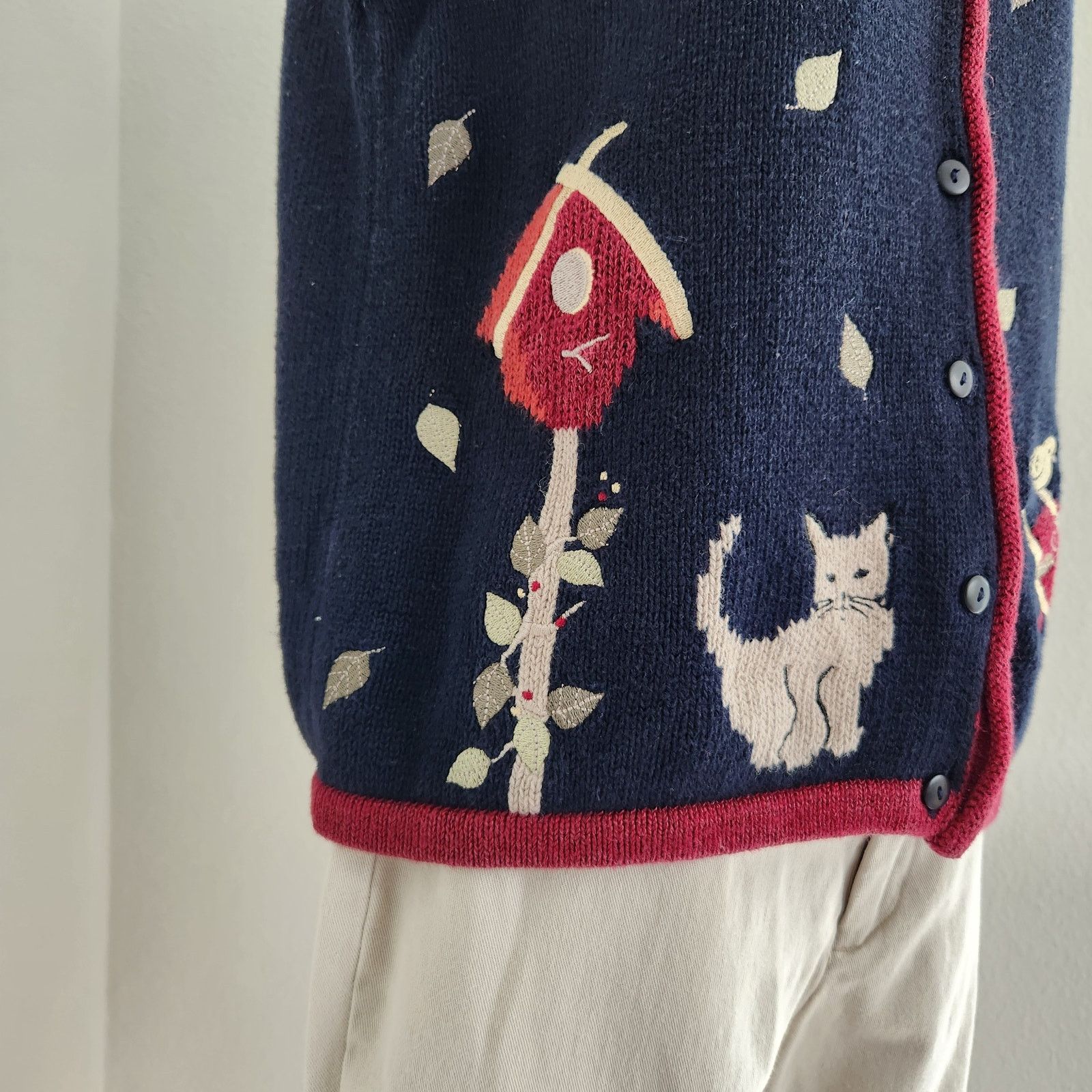 Vintage Vintage 90s Navy Blue Fall Knit Sleeveless Sweater Vest S Size S / US 4 / IT 40 - 3 Thumbnail
