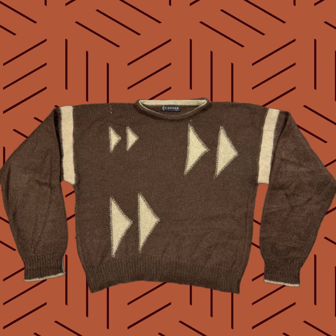 Vintage VINTAGE CAVIAR PARIS 80s 90s WOMENS BROWN FUZZY ANGORA GEOMETRIC CROPPED SWEATER S Size S / US 4 / IT 40 - 1 Thumbnail