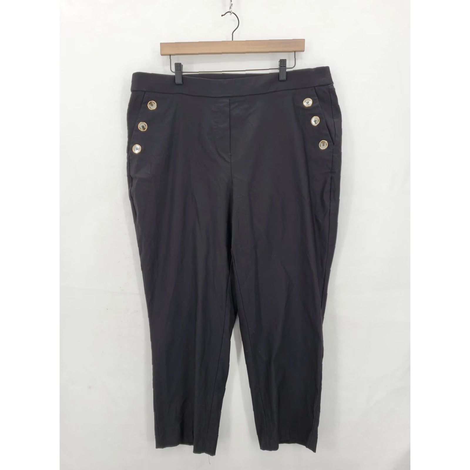 Jones New York VINTAGE? No. Jones New York Pants Womens 2X Black Stretch Side Button Plus Ankle Nautical NWT Size 40" / US 18 - 2 Thumbnail