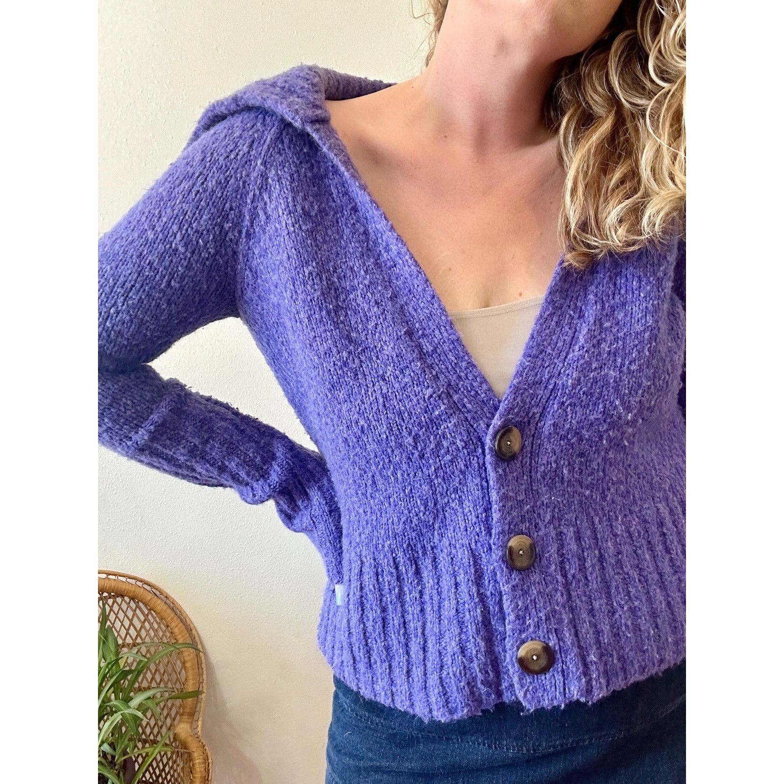 Jones New York Y2K Deep Periwinkle Collared Cardigan size medium Size M / US 6-8 / IT 42-44 - 3 Thumbnail