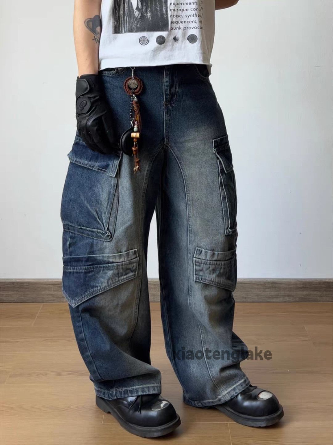 Jean xz washed faded loose baggy hiphop cargo distressed jeans Size US 32 / EU 48 - 3 Thumbnail