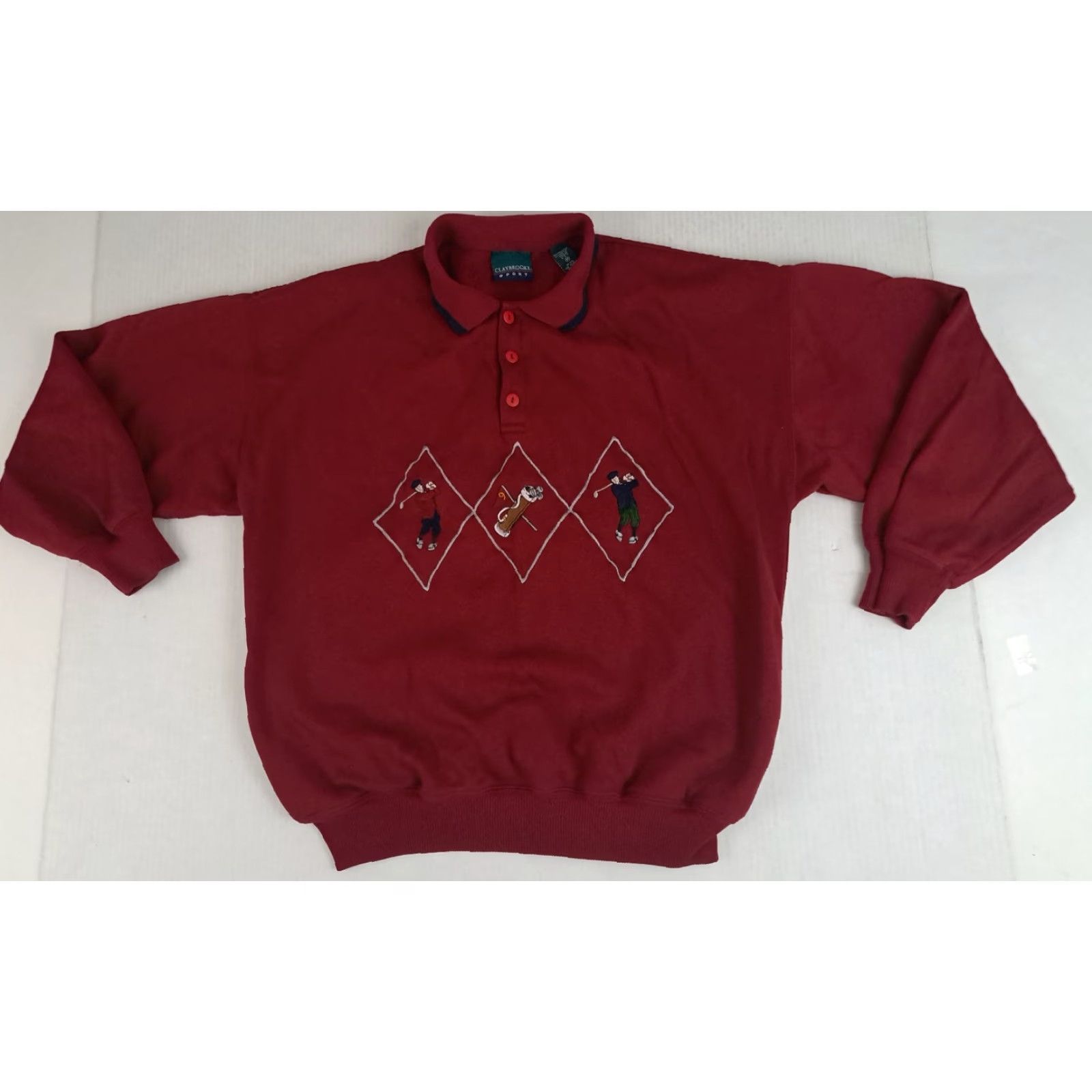 Vintage VINTAGE Claybrooke Golf Embroidered Sweater Shirt Medium Dark Red Men Pullover 1/4 Button Long Sleeve Knit Cotton Winter Fall Spring Regular Size US M / EU 48-50 / 2 - 2 Thumbnail