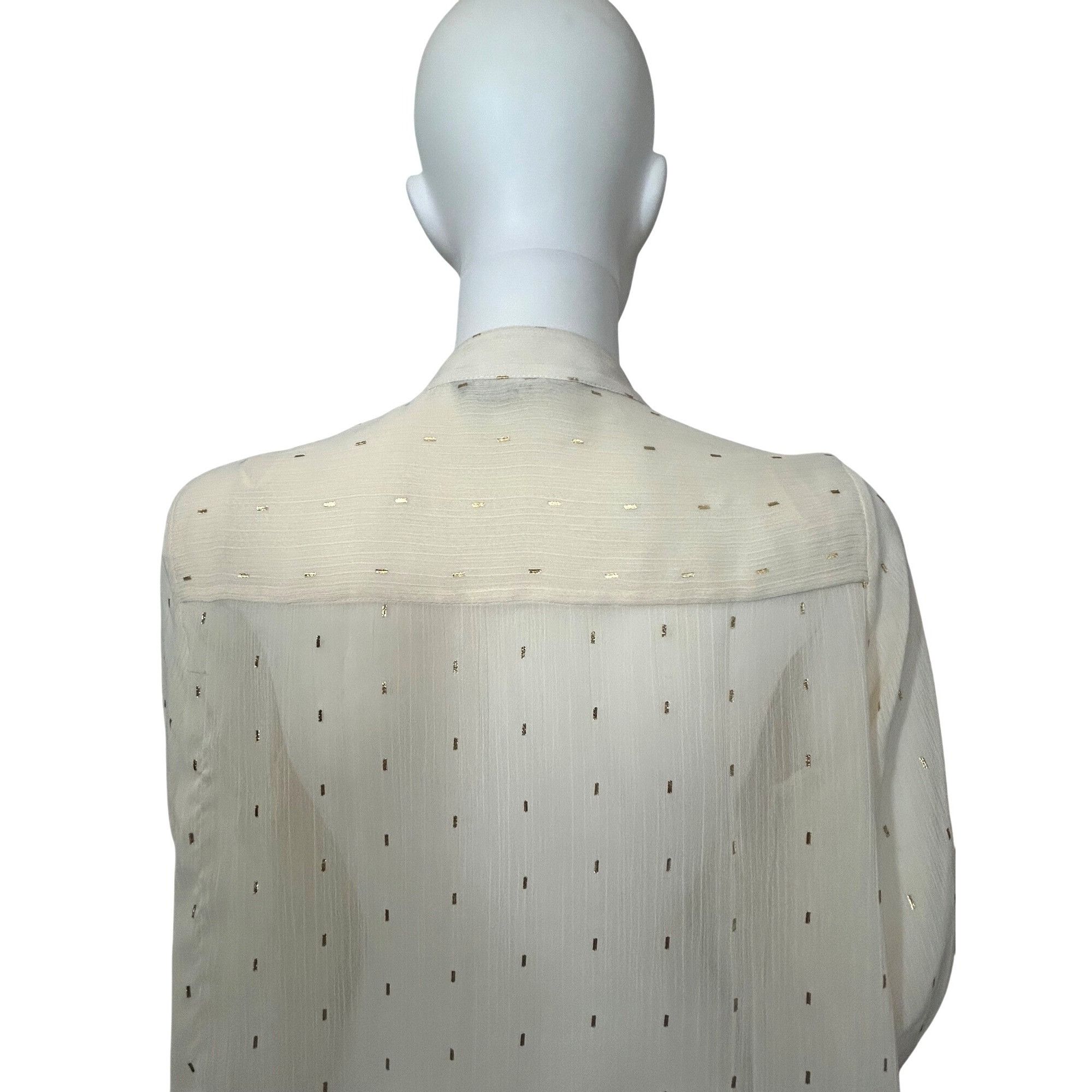 Zara Zara Ecru Cream Blouse S Gold Metallic Dashes Band Neck Gold Size S / US 4 / IT 40 - 15 Thumbnail