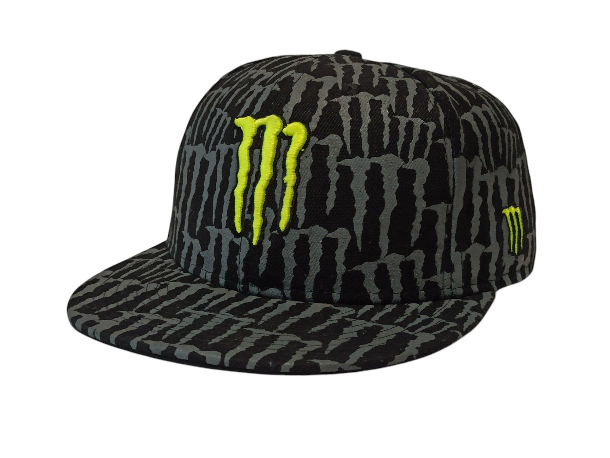 Designer Monster Energy Y2K Snapback Cap Black Gray Neon Logo 7 3/8 Size ONE SIZE - 2 Thumbnail