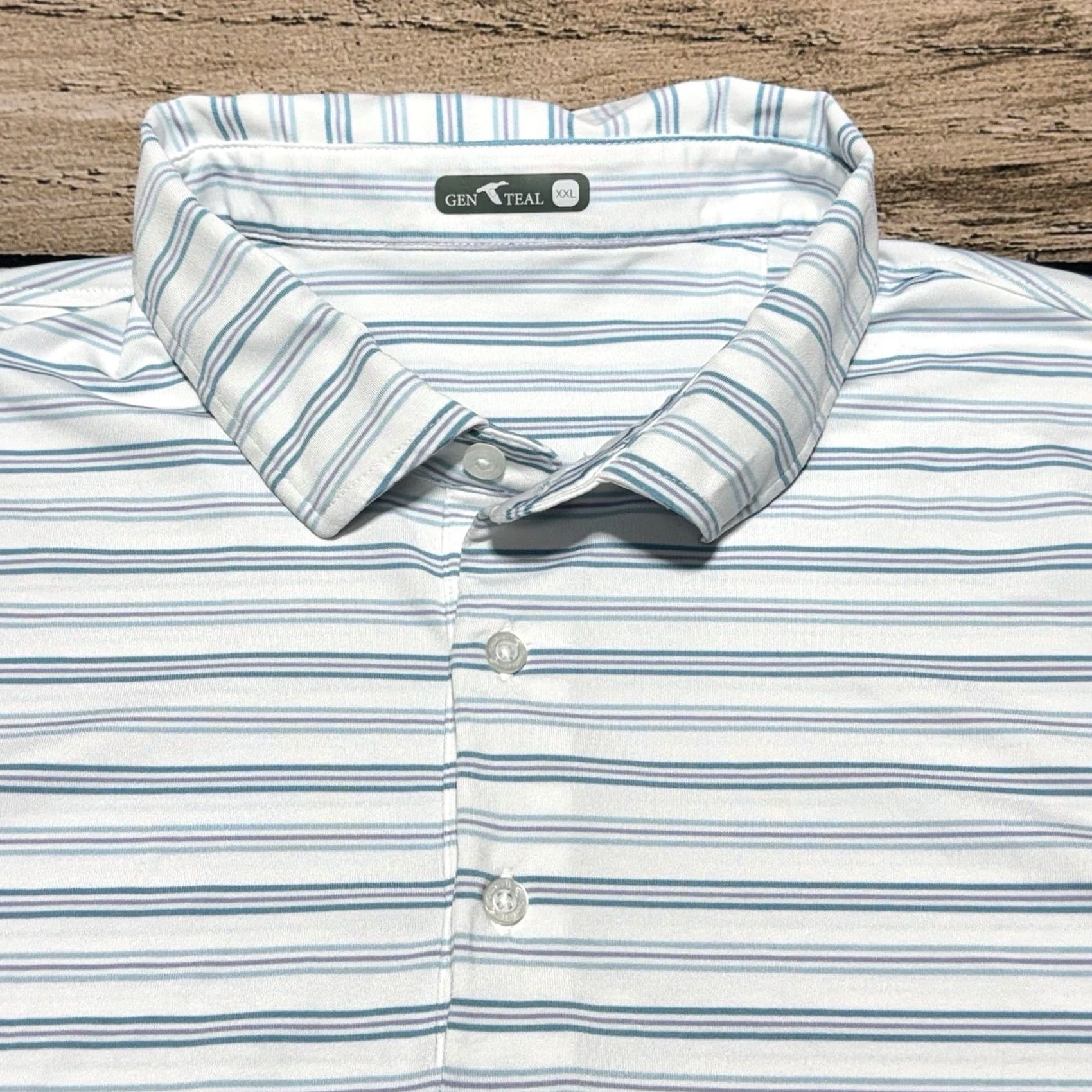 Vintage GenTeal Polo Shirt Mens 2XL White Blue Striped EcoSoft Performance Golf Shirt Mens Regular Fit Short Sleeve Collared Casual Golf Size US XXL / EU 58 / 5 - 2 Thumbnail