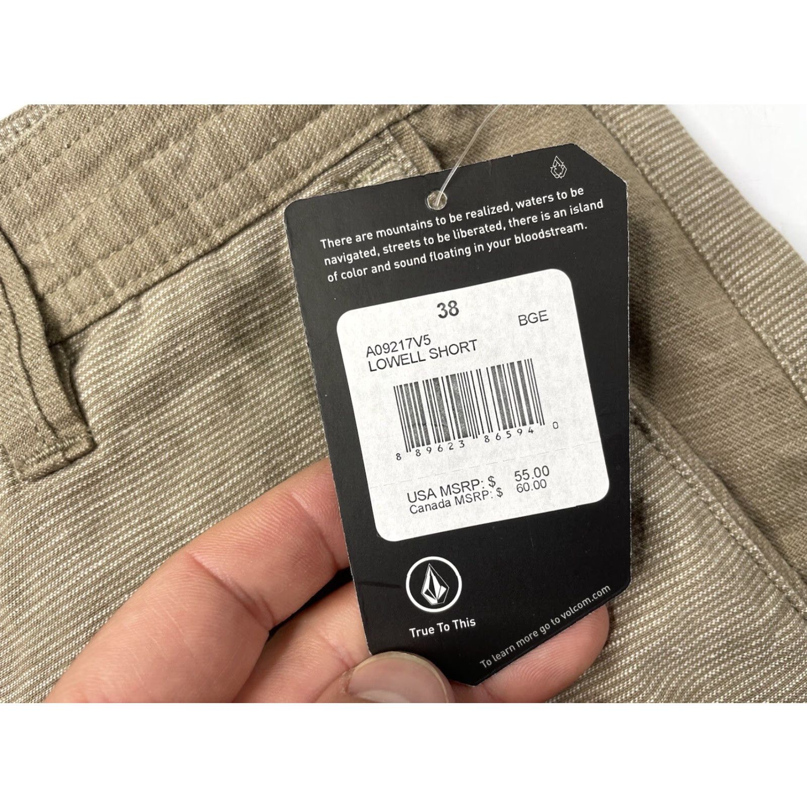 Volcom Volcom Chino Short Mens 38 Flat Front Linen Cotton Biege Pockets Logo Casual Travel Workwear Shorts Size US 38 / EU 54 - 2 Thumbnail