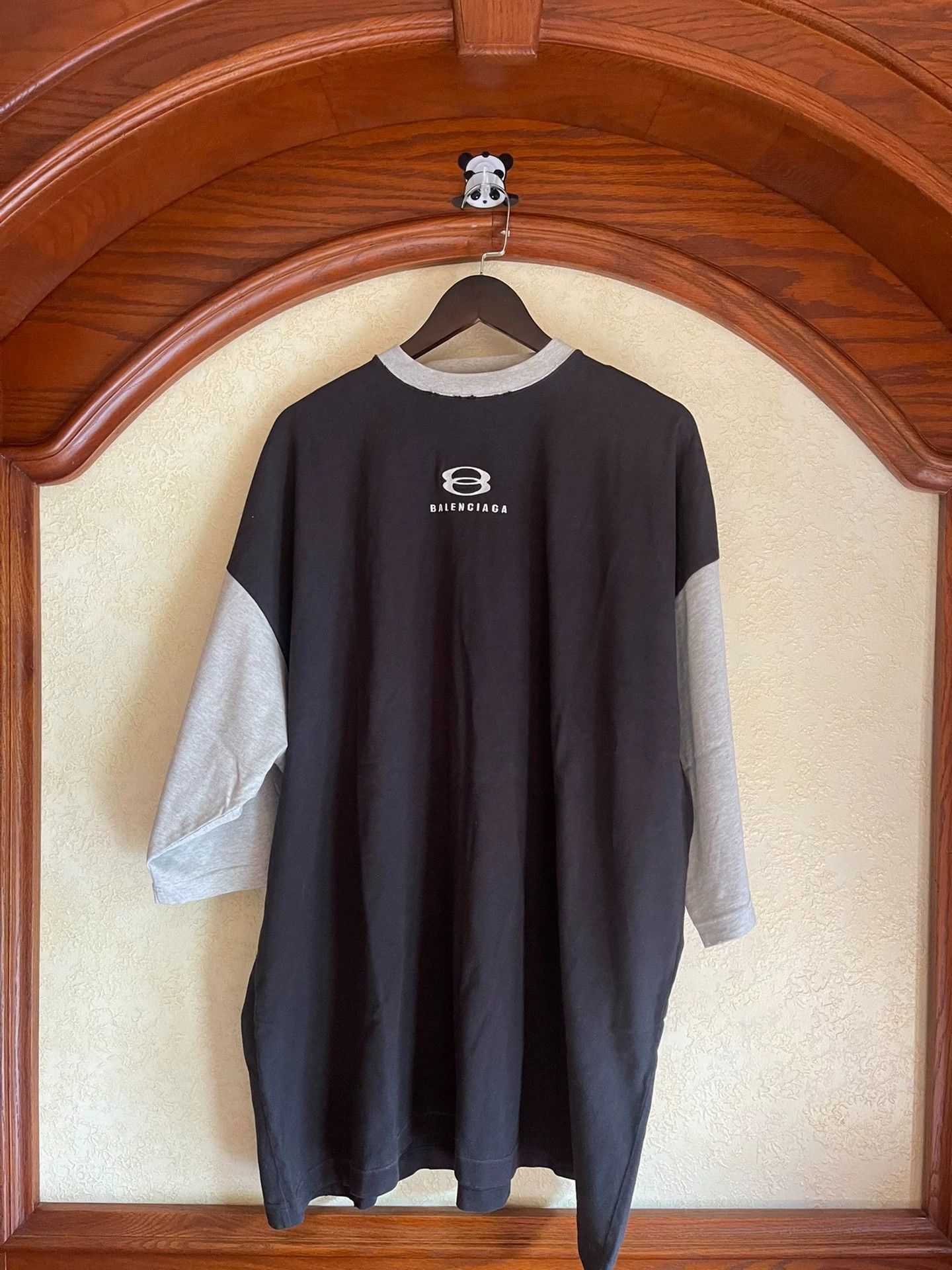 Balenciaga Balenciaga Black Grey Color blocked Double Loop Short Sleeve Size US M / EU 48-50 / 2 - 1 Thumbnail