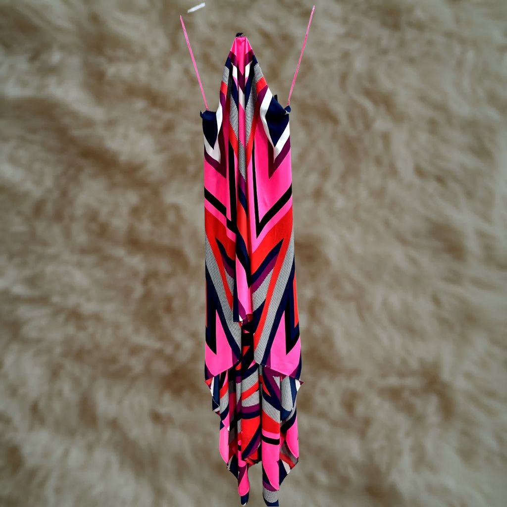 Express Express Pink Black Geometric Halter Hi-Low Sundress XS Sleeveless Open Back Flowy Sundress Women Size XS / US 0-2 / IT 36-38 - 1 Thumbnail