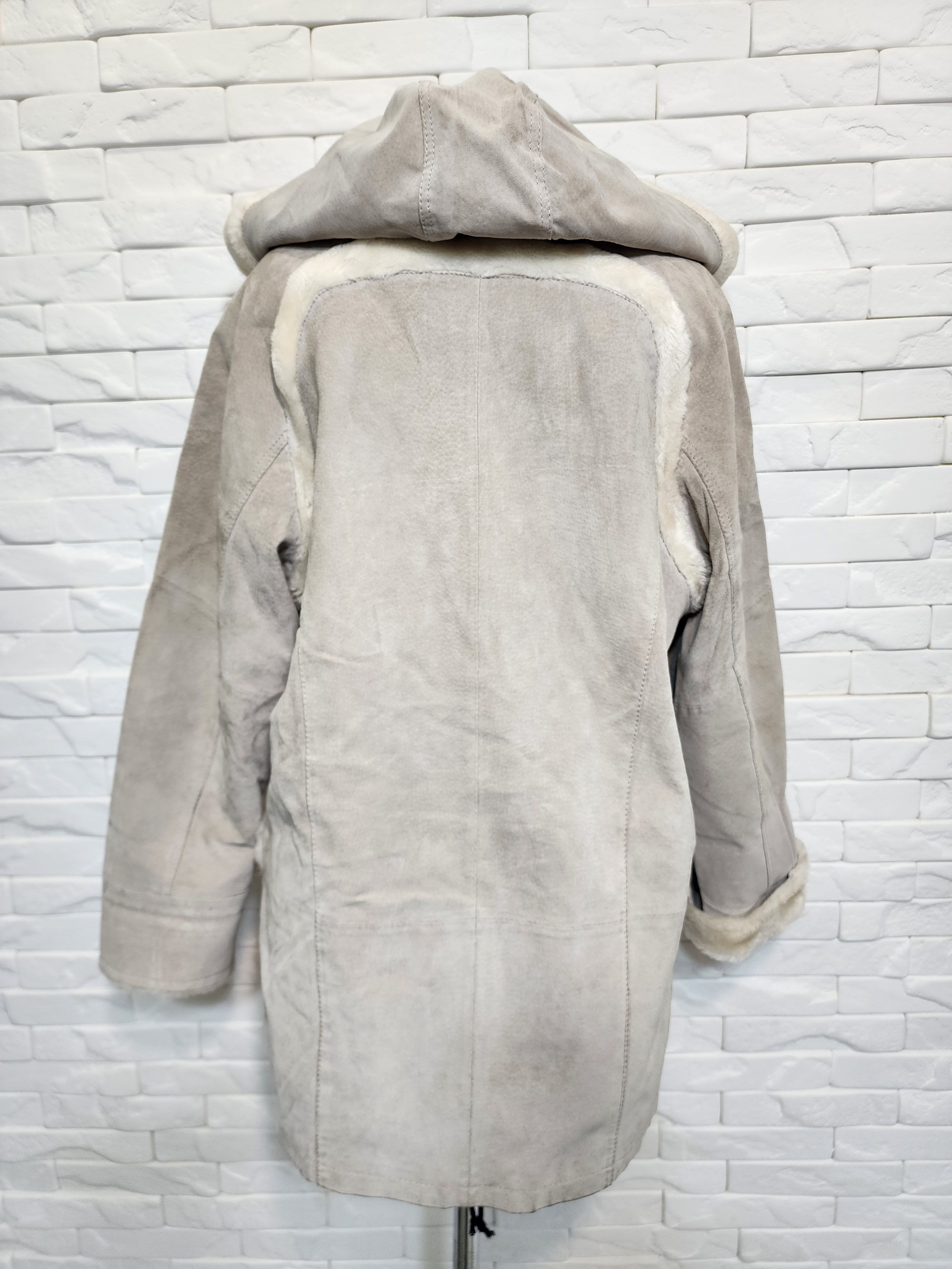 Genuine Leather Suede Hooded Jacket: Gray Leather Toggle Coat Size XL / US 12-14 / IT 48-50 - 5 Thumbnail