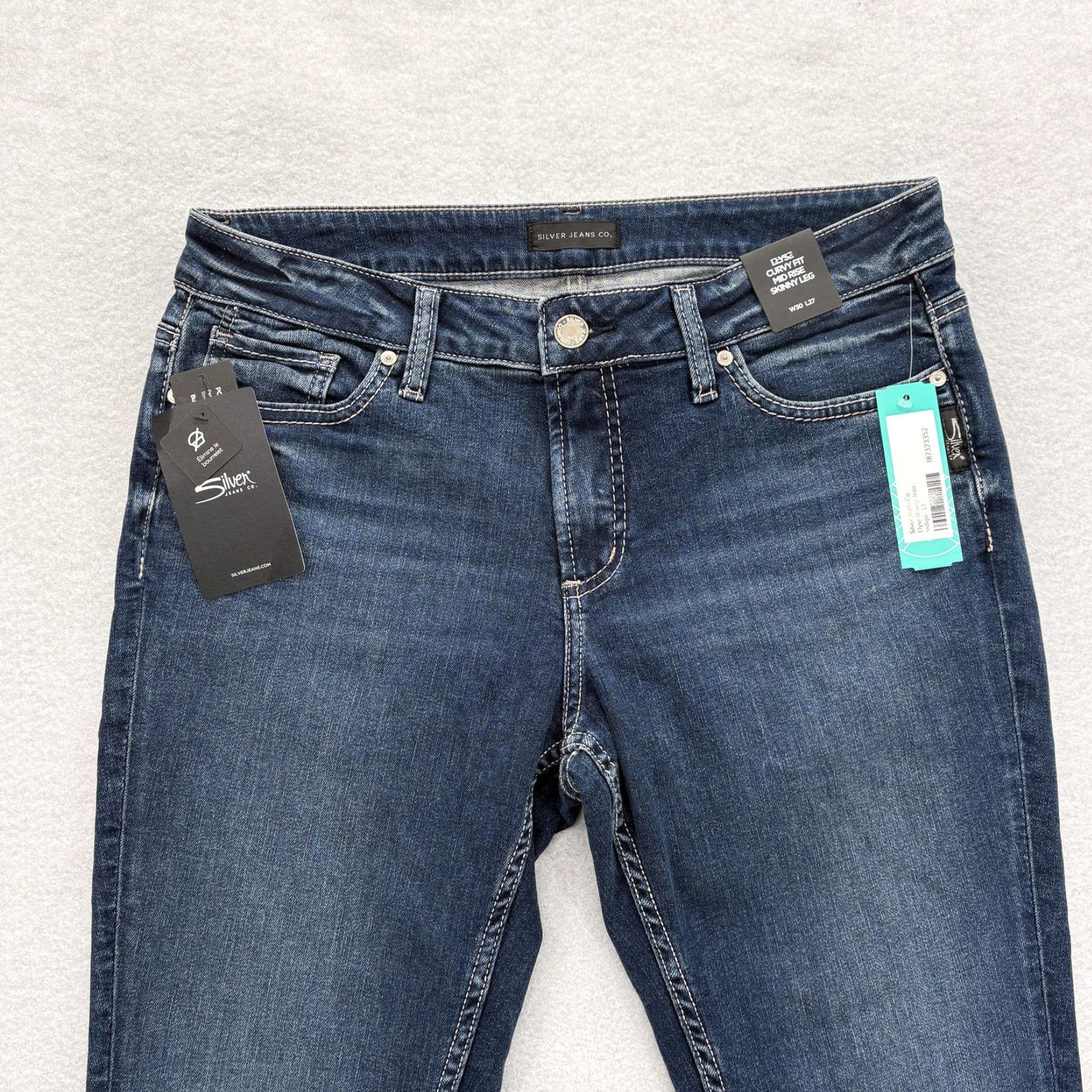 Silver Jeans Co. VINTAGE? No. Silver Jeans Elyse Skinny Womens 10 Blue Mid Rise Curvy Fit Stretch Denim Grunge Size 32" / US 10 / IT 46 - 2 Thumbnail