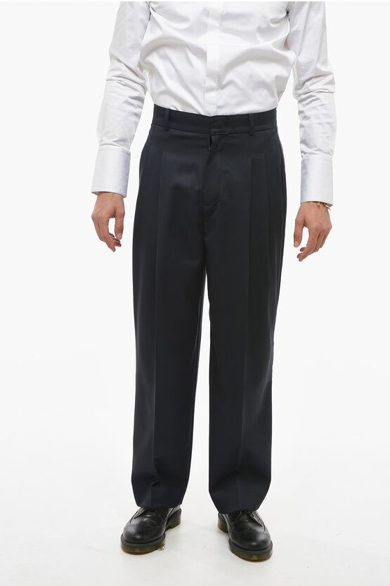 image of Ader Error Double Pleat Wool Twill Pants in Blue, Men's (Size 32)