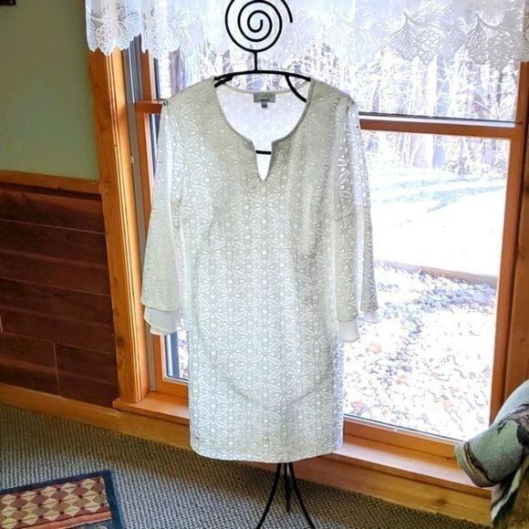 Vintage Robbie Bee Signature Sz. L White Eyelet Dress w Unique Sleev Size L / US 10 / IT 46 - 1 Thumbnail