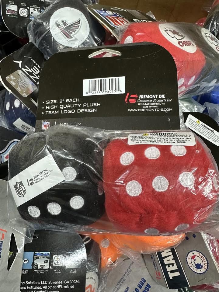 Designer Kansas City Chiefs Fuzzy Dice New Size ONE SIZE - 3 Thumbnail